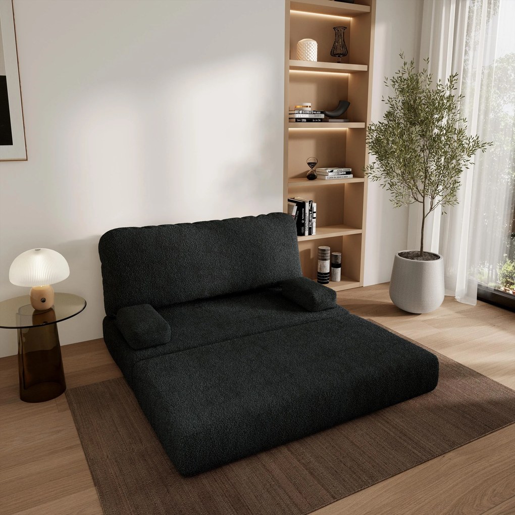 Masseno Sofa piankowa KESTE z funkcją spania, Kanapa z pianki do salonu, Bezmontażowa, Tkanina bucle – Czarny QUELLE 100