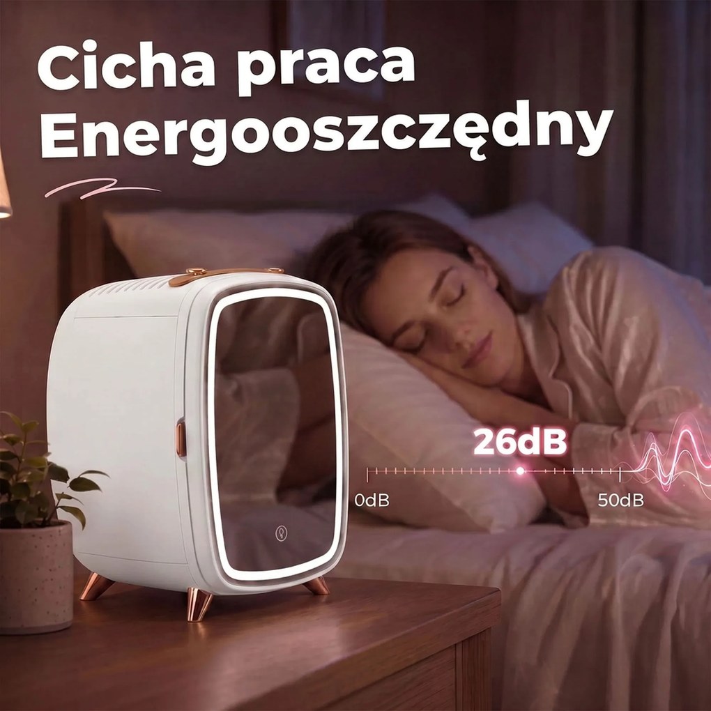 HOMCOM Minilodówka na Kosmetyki, Napoje i Przekąski, Przenośna z Oświetlonym Lusterkiem, Cicha Praca, 6L, Biała