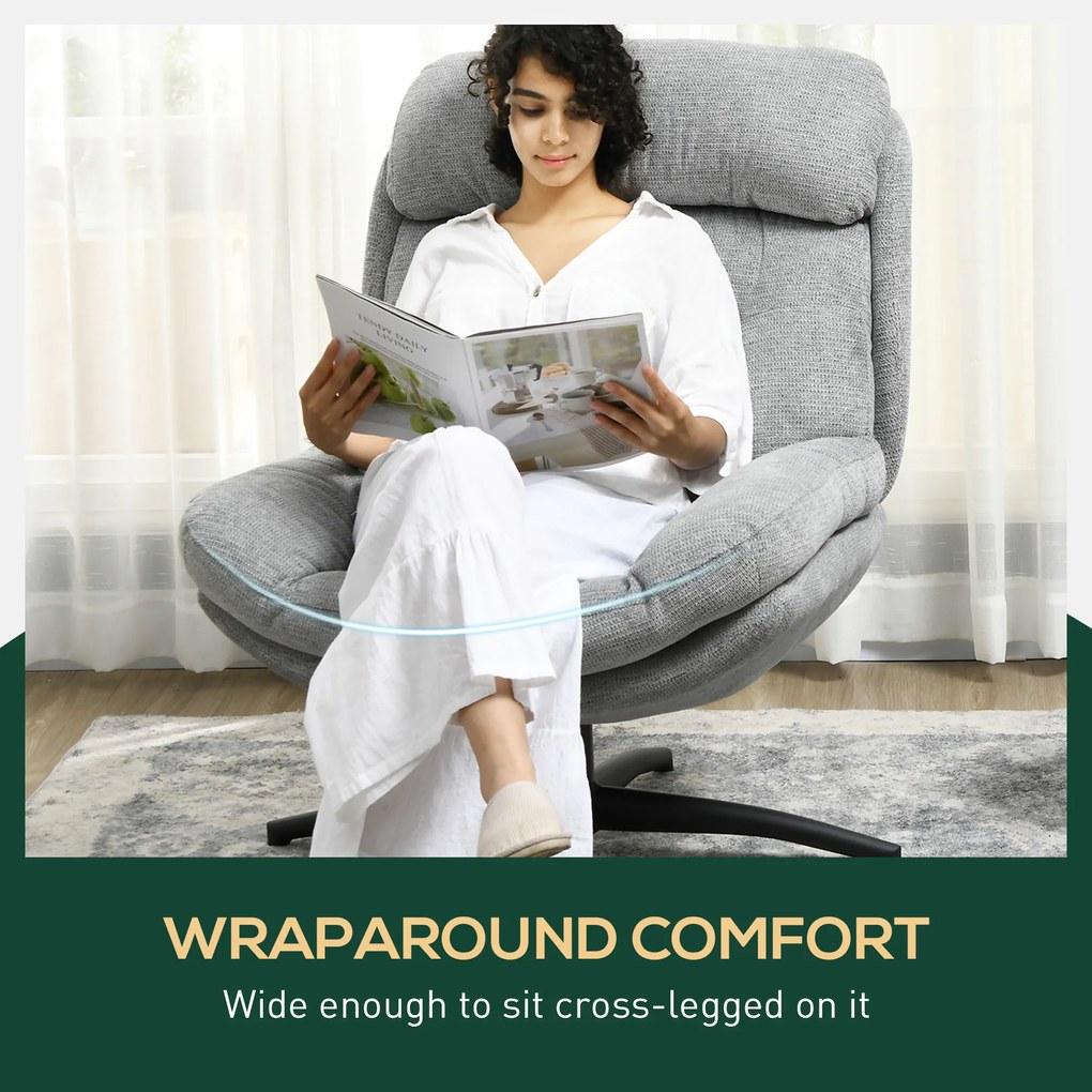 HOMCOM Fotel Obrotowy, Obrot o 360 stopni, Tkanina Chenille, Zintegrowane Podłokietniki, Nogi ze Stali, Szary, Czarny