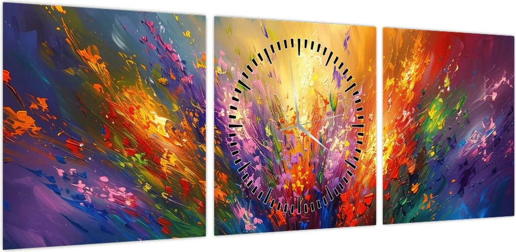Obraz - Abstrakcja kwiatów (z zegarem) (90x30 cm)