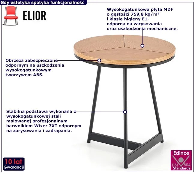 Okrągły loftowy stolik kawowy w kolorze dąb naturalny - Daklet 4X