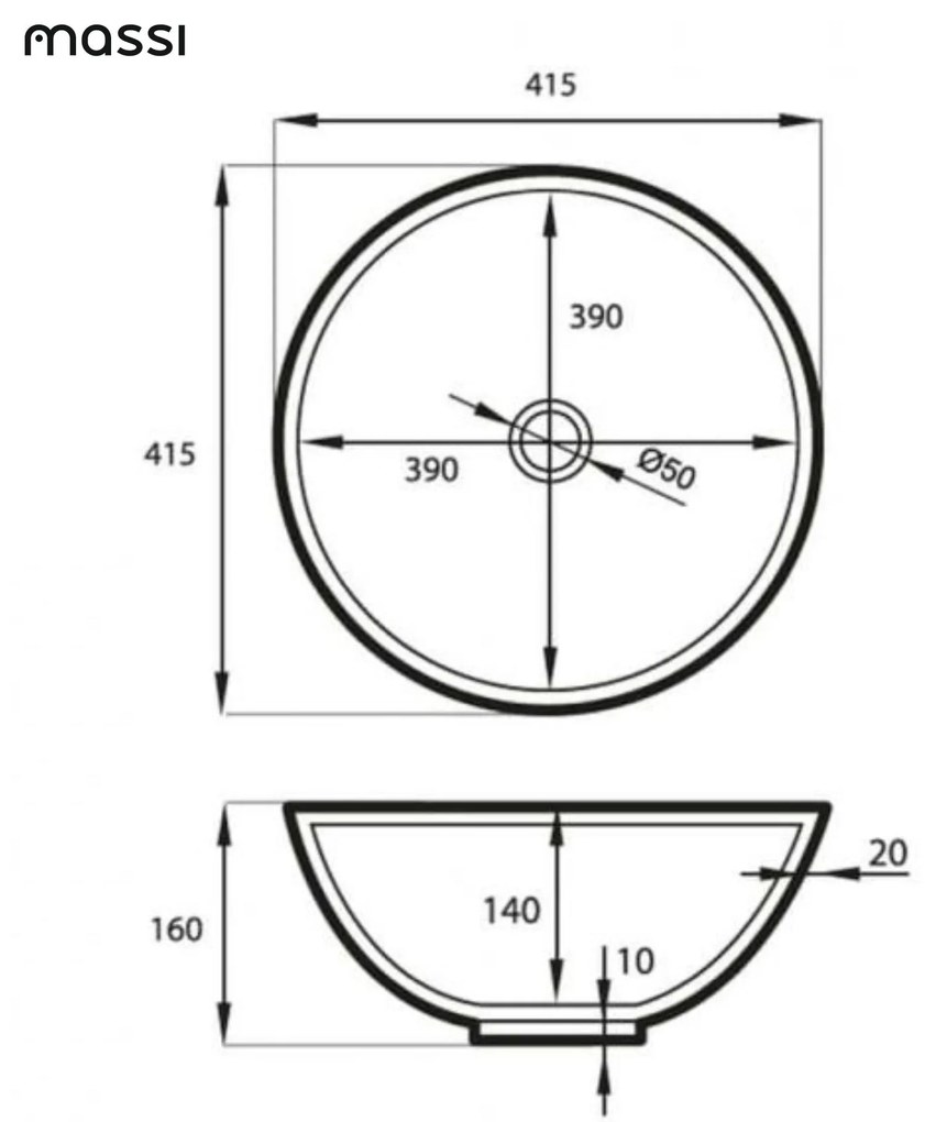 Umywalka ceramiczna nablatowa okrągła biała błyszcząca bez otworu na baterię 41 cm MALO