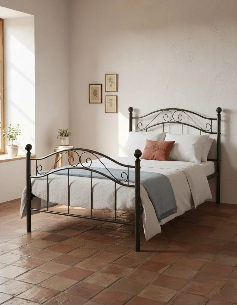 Metalowe czarne pojedyncze łózko 90x200 cm D9-Z08