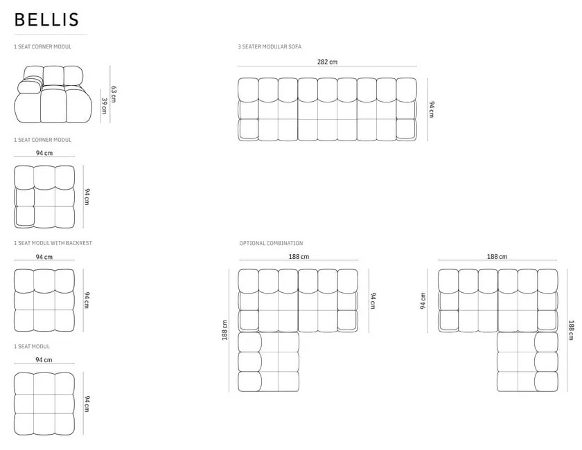 Jasnobrązowa aksamitna sofa modułowa 282 cm Bellis – Micadoni