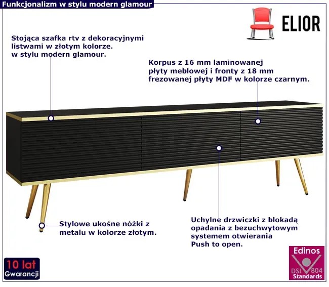 Szafka na TV z frezowanym frontem czarny + złoty - Ormond 10X