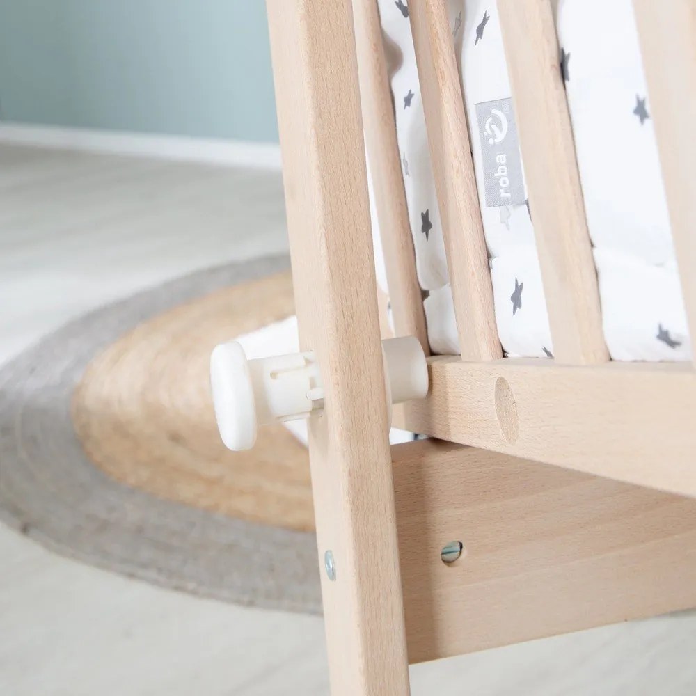 Kołyska z litego drewna bukowego na kółkach/z baldachimem 40x90 cm w naturalnym kolorze – Roba