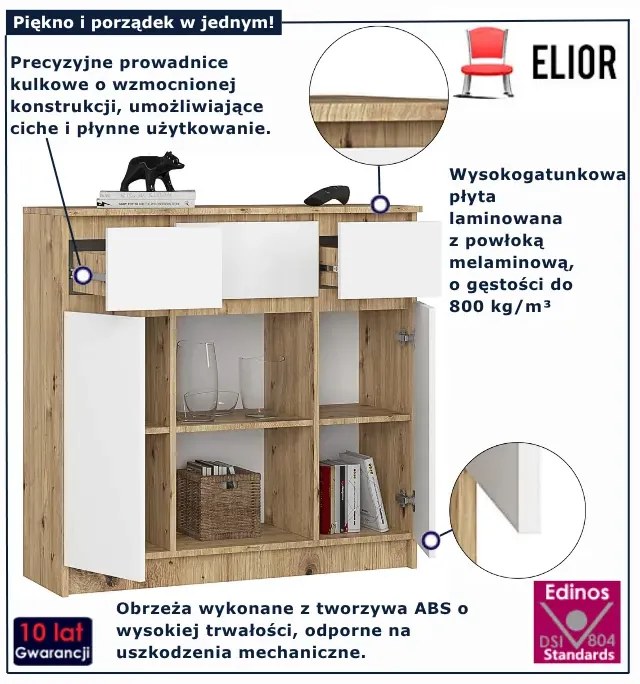Wąska minimalistyczna komoda dąb artisan + biały S2-B91