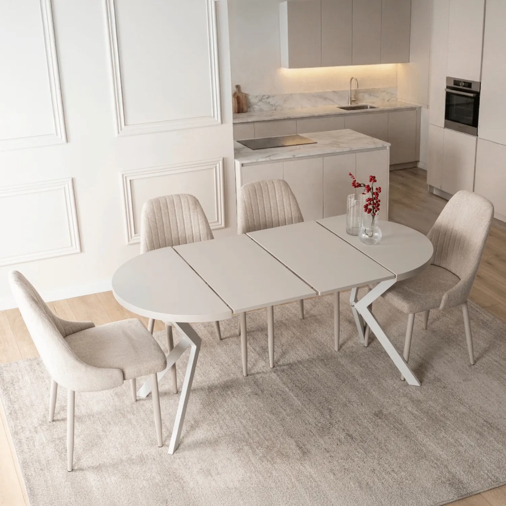 Stół Okrągły Rozkładany DORIAN 80-160 cm Kaszmir/Biały Nowoczesny