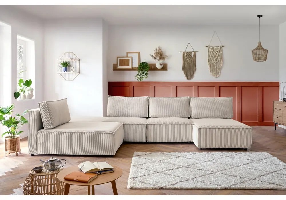 Kremowy sztruksowy narożnik (strona zmienna) Nihad modular – Bobochic Paris