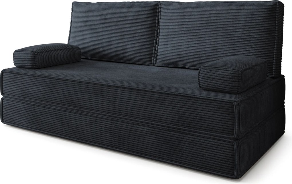 Masseno Sofa piankowa SILAR z funkcją spania, Kanapa z pianki do salonu, Bezmontażowa, Tkanina sztruksowa – Czarny POSO 135
