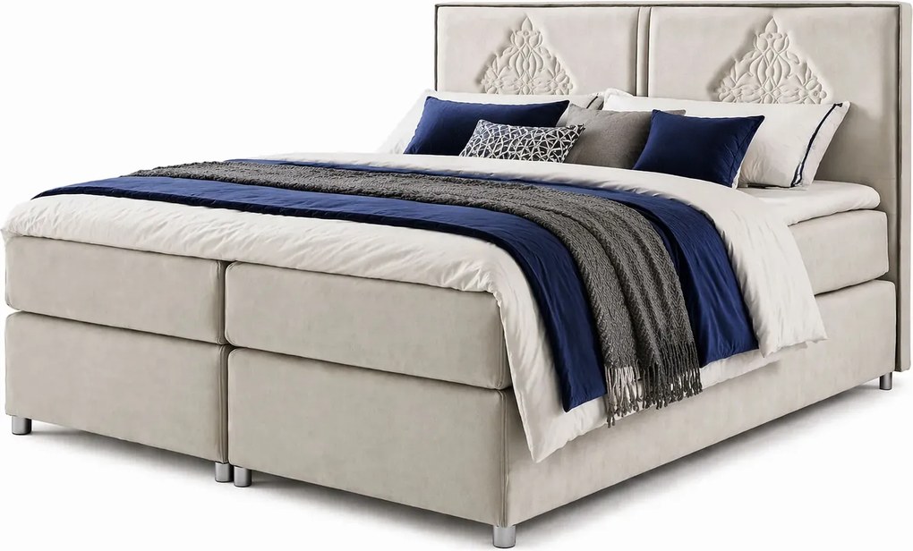 Beżowe tapicerowane łóżko kontynentalne 5 rozmiarów F1-N73