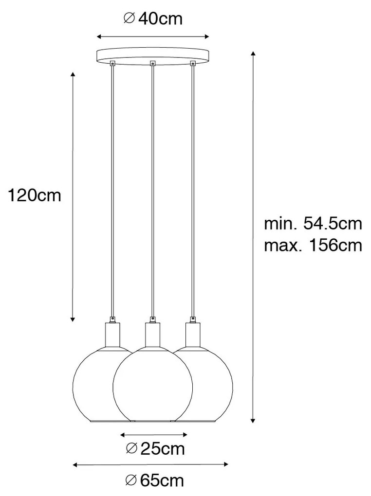 Designerska lampa wisząca czarna ze złotym szkłem 3-światłowa - BertDesignerski Oswietlenie wewnetrzne