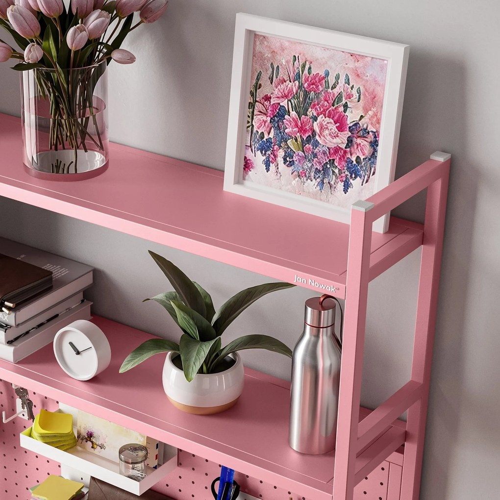 Metalowa nadstawka na biurko WENDY, 1150 x 980 x 220 mm, różowa