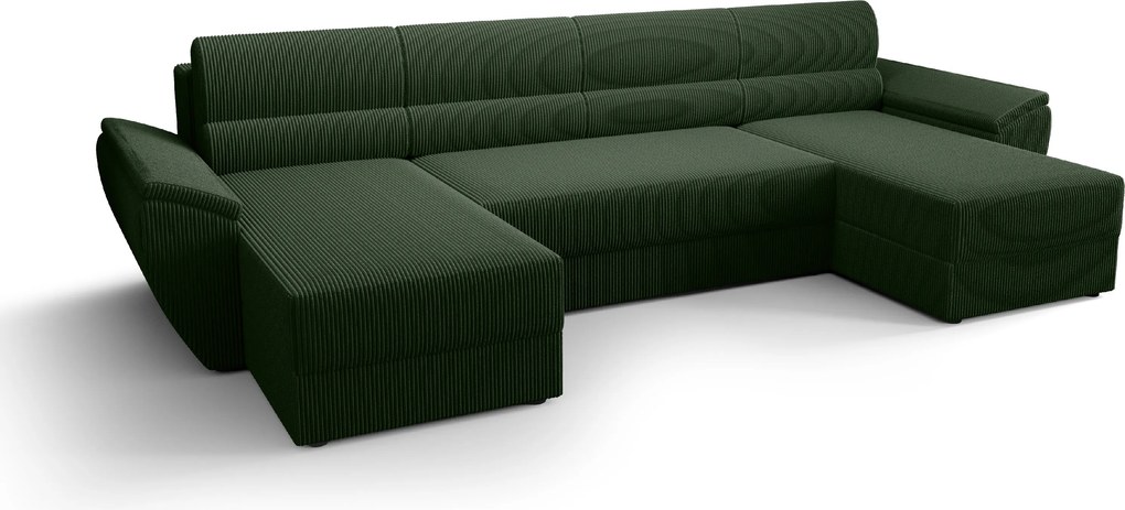 Rozkładana sofa narożna w kształcie U TAVERO 321x140 cm, ciemnozielona