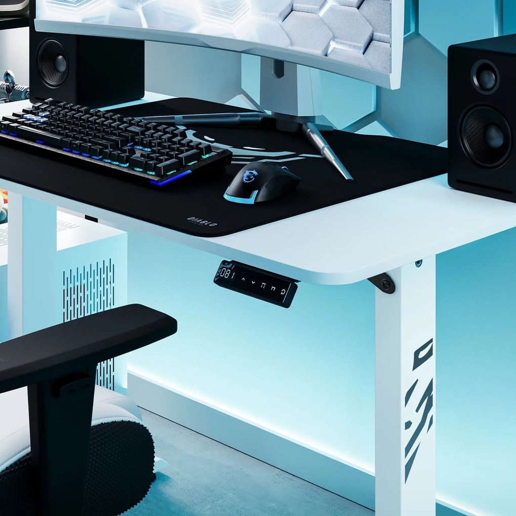 Biurko gamingowe z regulacją wysokości Diablo X-Tensio 110 cm, kolor biały