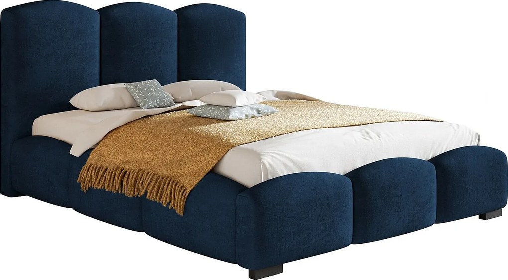 Łóżko dwuosobowe 180x200 Roma z pojemnikiem - łóżko tapicerowane, stelaż metalowy, welur - niebieski (Kronos 09)