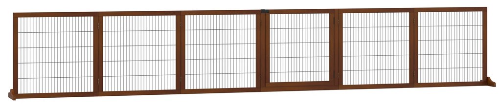 PawHut Barierka zabezpieczająca dla psów, składana, z drewna sosnowego, 432 x 36 x 70 cm, Kawa