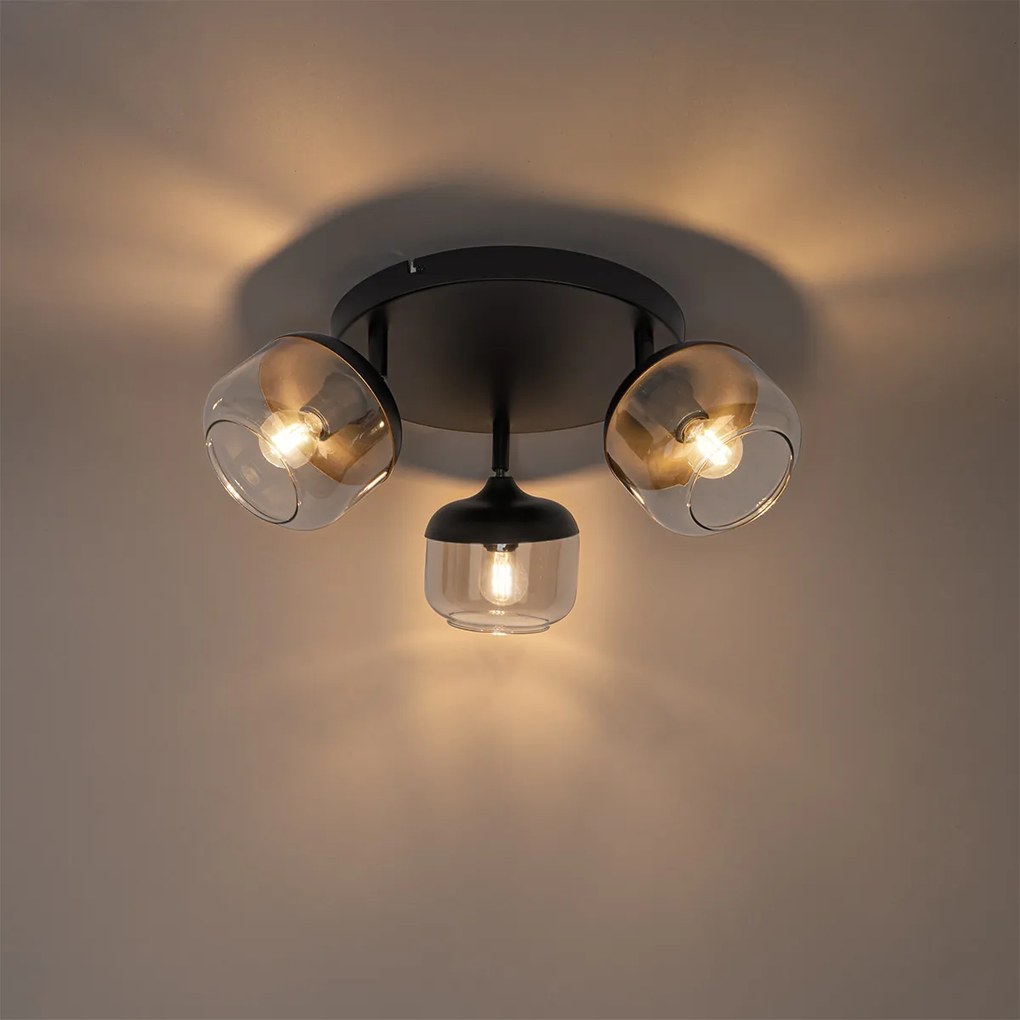 Designerski reflektor czarny ze złotem i przydymionym szkłem 3-punktowy okrągły - Kyan