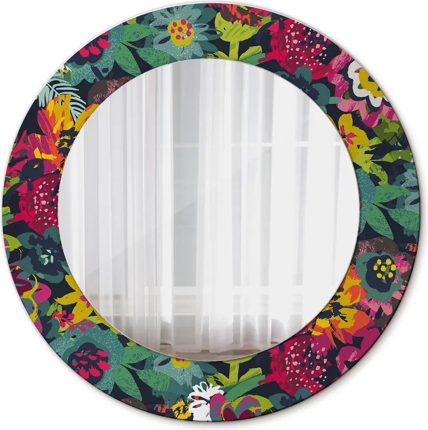 Lustro dekoracyjne okrągłe Ręcznie malowane kwiaty