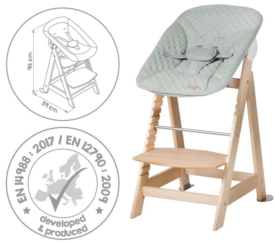 Jasnozielono-naturalne krzesełko do karmienia Style Born Up 2in1 – Roba
