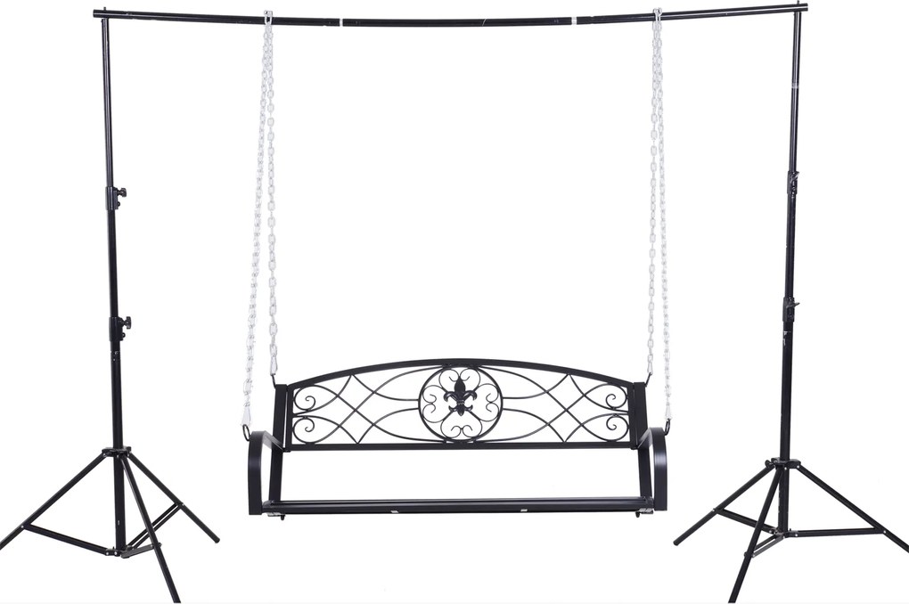 Outsunny huśtawka ogrodowa 2-osobowa z łańcuchami metalowa czarna elegancka 132x63x58cm | Aosom PL