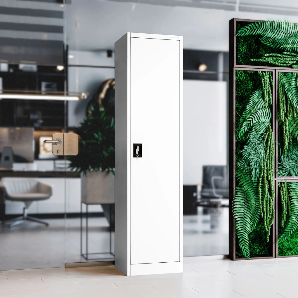 Szafa biurowa metalowa na akta, wąska, biała, 450x1850x400 mm: ALEX
