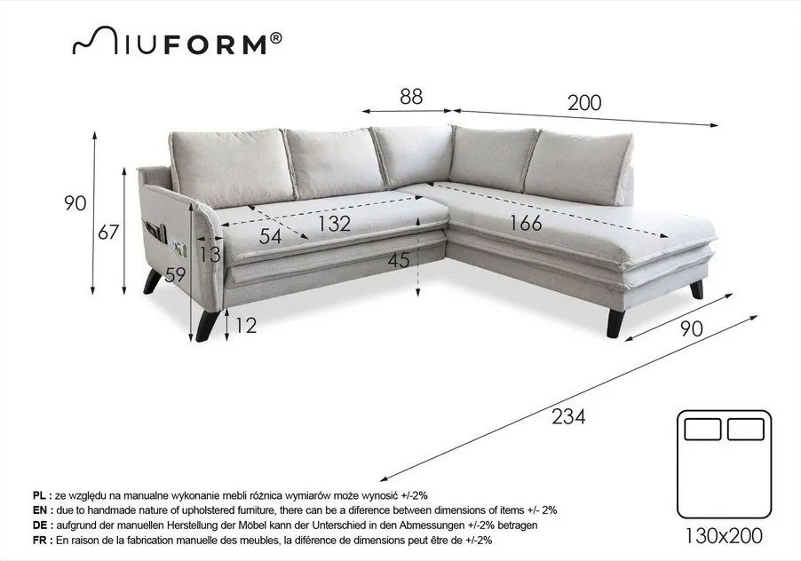 Jasnoniebieski narożnik rozkładany Miuform Charming Charlie L, prawostronny