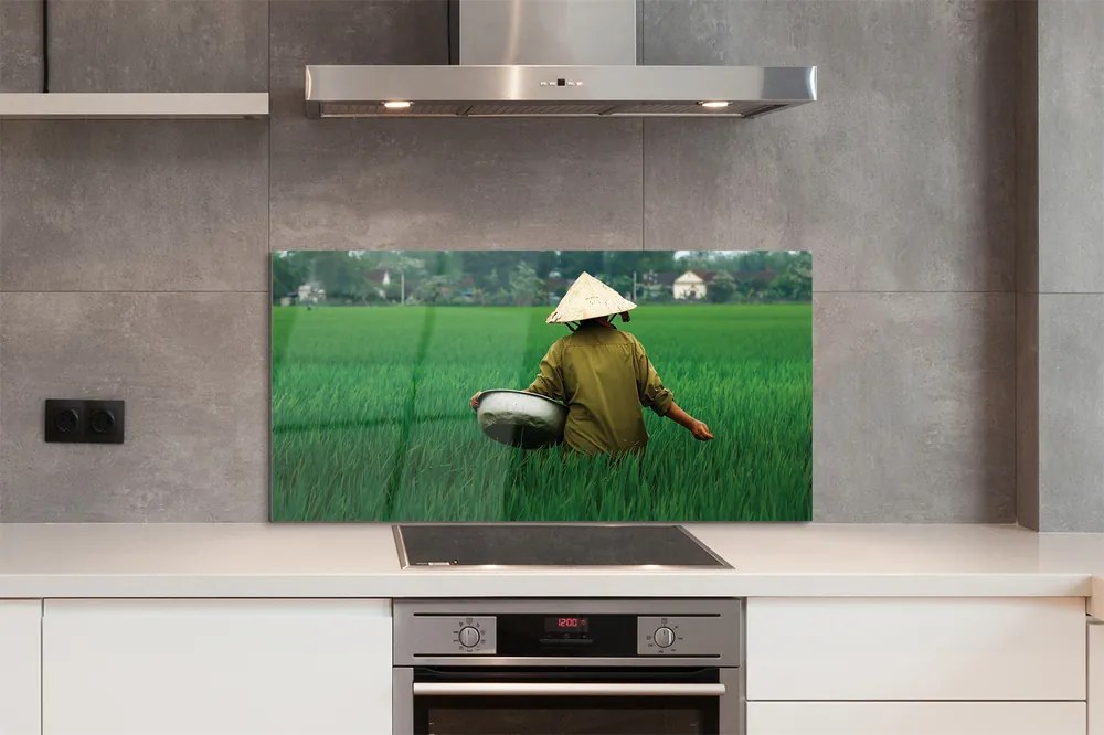 Szklany Panel Człowiek Odpoczywający na Trawie