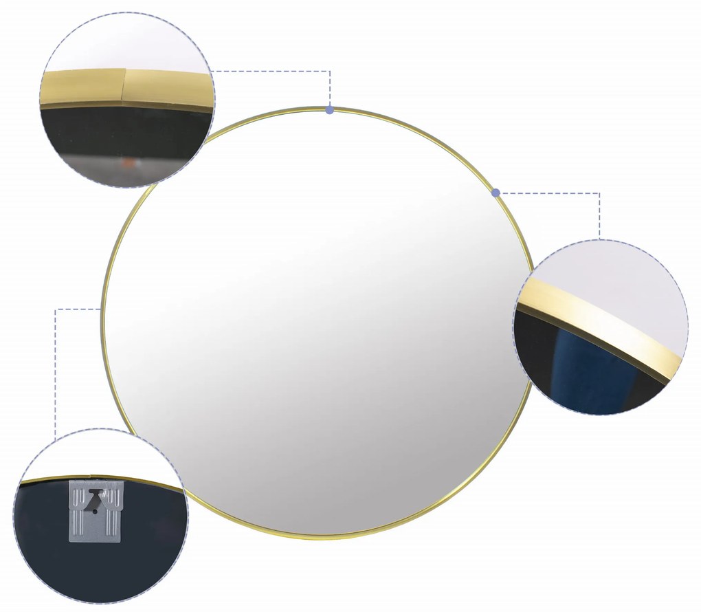 Lustro okrągłe 50cm złota rama, złoto szczotkowane