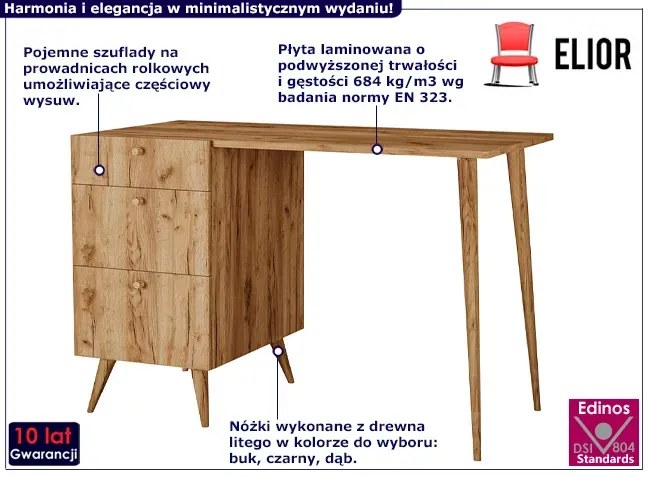 Skandynawskie biurko z szufladami dąb craft - Elara 4X