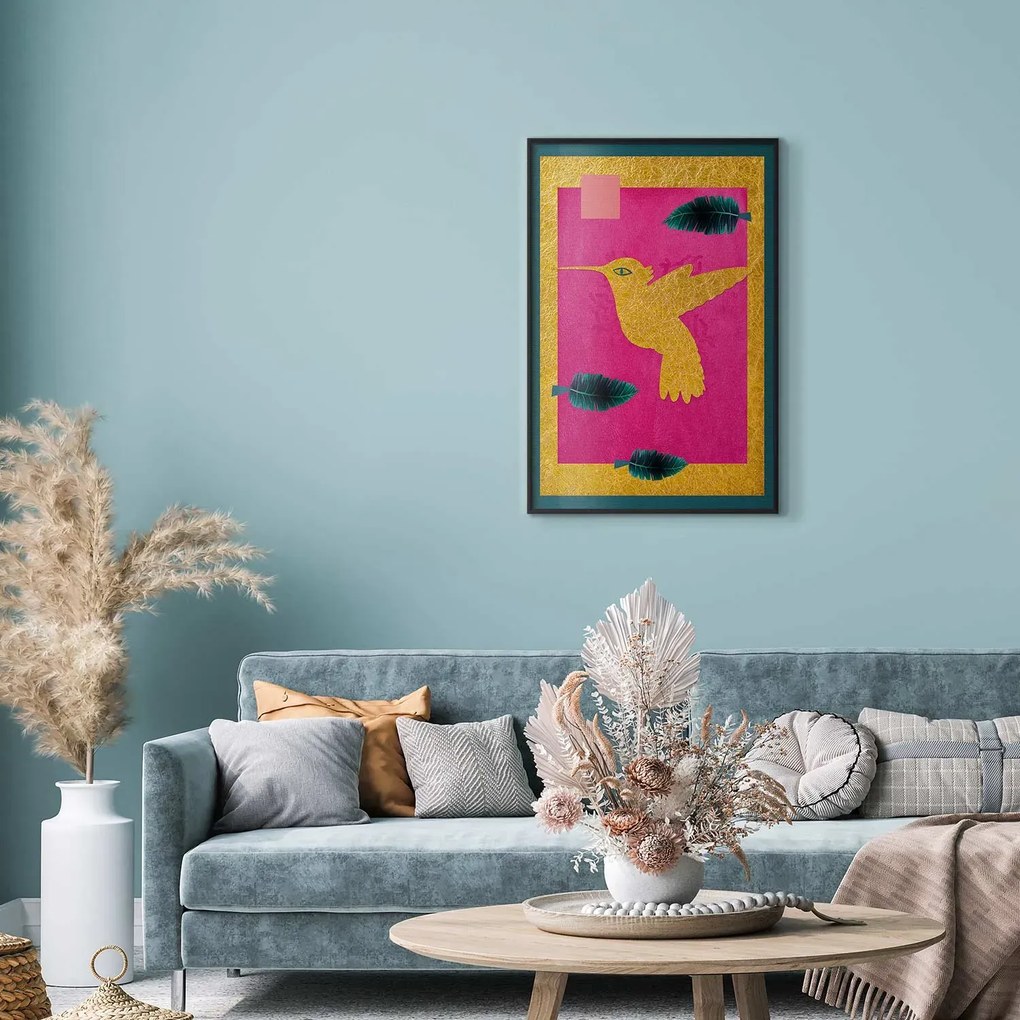 Plakat złotą koliber 60x90 cm z ramą czarną bez marginesu ARTGEIST B