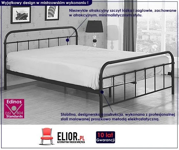 Czarne łóżko metalowe dla chłopca 120x200 Whitor