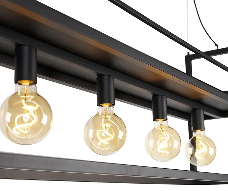 Industrialna lampa wisząca czarna z półką duża 4 światła - Cage RackPrzemysłowy Oswietlenie wewnetrzne