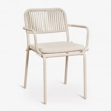 Zestaw 2 Sztaplowanych Krzeseł Jadalnianych Z Podłokietnikami Z Plecionej Liny Arhiza Kremowa Tapioca - Sklum