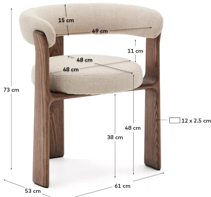 Brązowy/beżowy fotel jadalniany z litego drewna jesionowego z podłokietnikami Granite – Kave Home