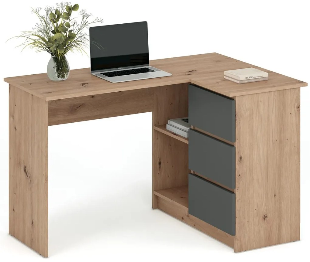 Biurko narożne BEGA dąb artisan/grafitowe HALMAR