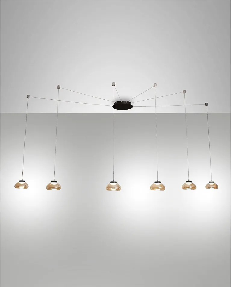 Lampa wisząca LED Arabella z metalu i bursztynowego szkła dmuchanego 3547-46-125 Fabas Luce