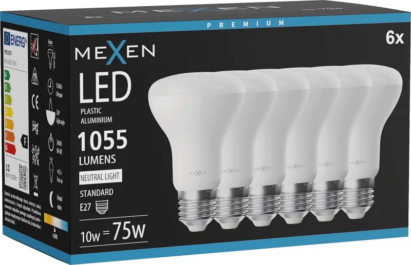 Mexen Nova 6x żarówka LED E27, R63, 10W, Neutralna - 4000K, 1055 lm - L104-E27-1040-01x06