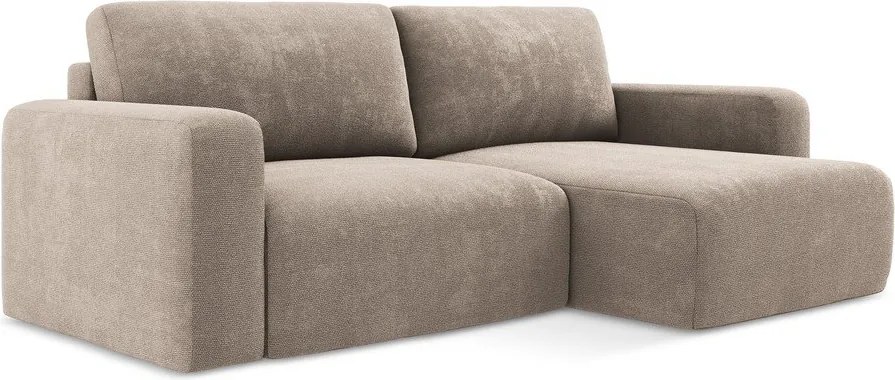 Beżowy rozkładany/ze schowkiem narożnik z tkaniny szenilowej (prawostronny/z szezlongiem) Kona – Makamii