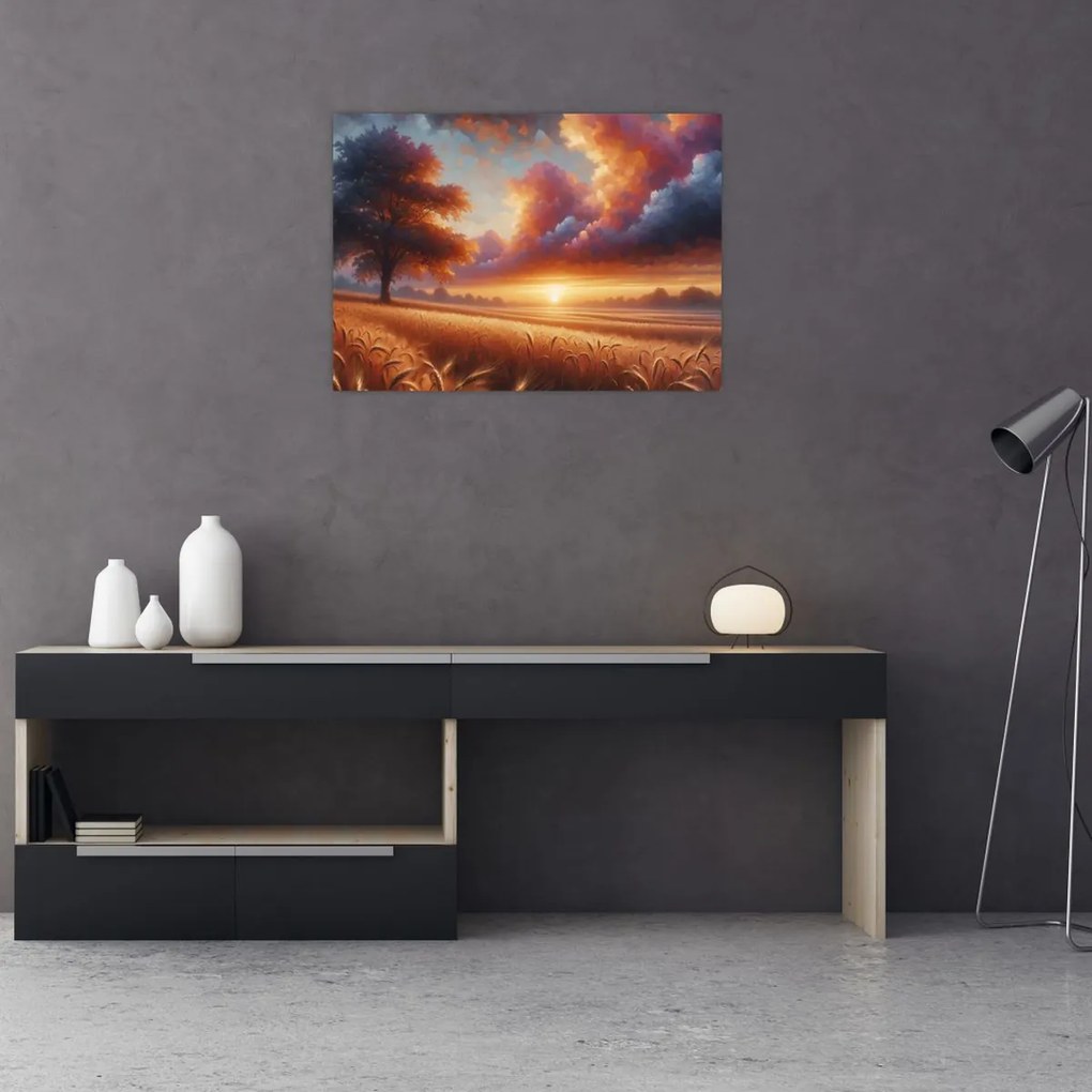 Obraz – Zachód słońca na polu (70x50 cm)