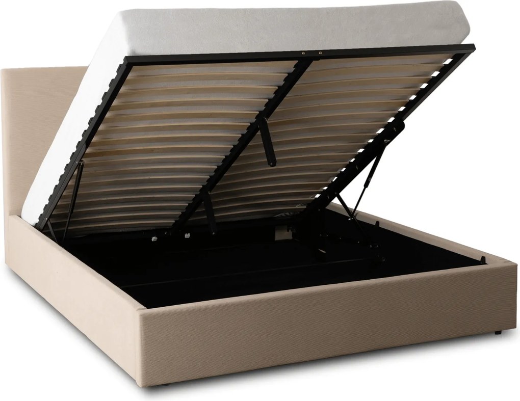 Łóżko Tapicerowane 140x200 cm MARSYLIA ze Stelażem i Pojemnikiem Dwuosobowe Sztruksowe Beżowe