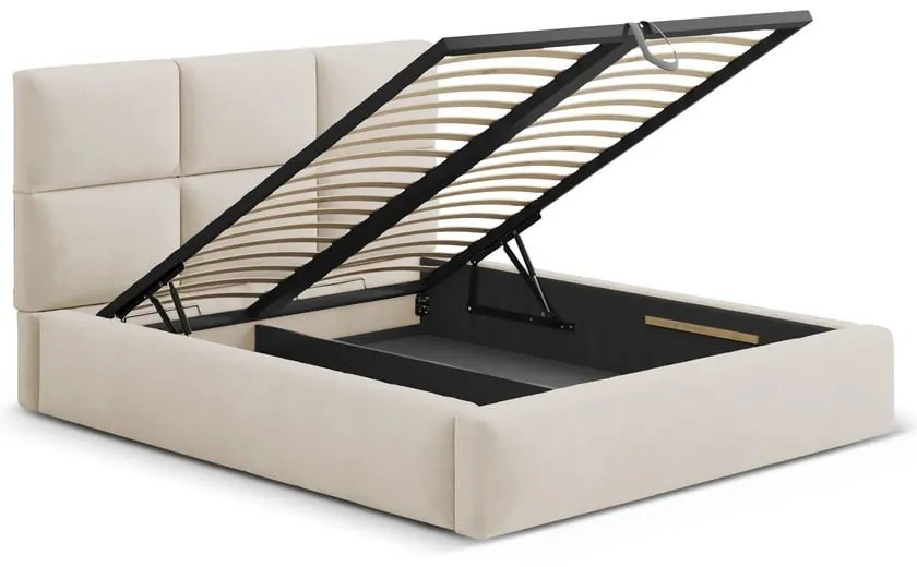 Beżowe tapicerowane łóżko dwuosobowe ze schowkiem ze stelażem 140x200 cm Libera – Windsor &amp; Co Sofas