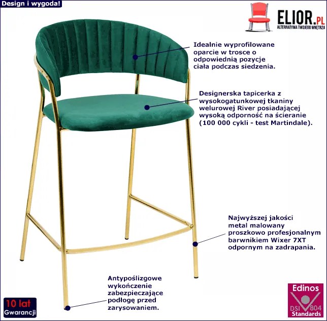 Zielony tapicerowany hoker welurowy glamour z oparciem B8-W18