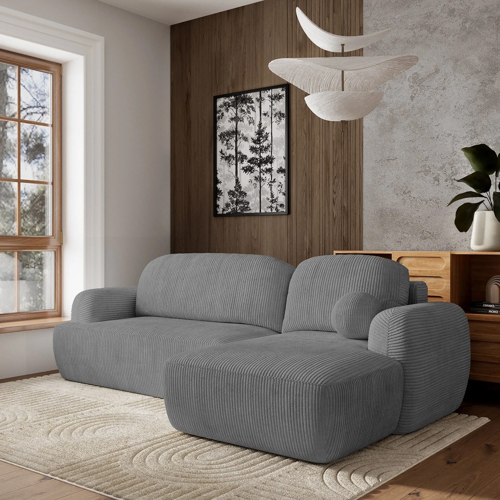 Masseno Narożnik MODENZA z funkcją spania i pojemnikiem na pościel Narozniki L, Rozkładana sofa - Szary, POSO 60