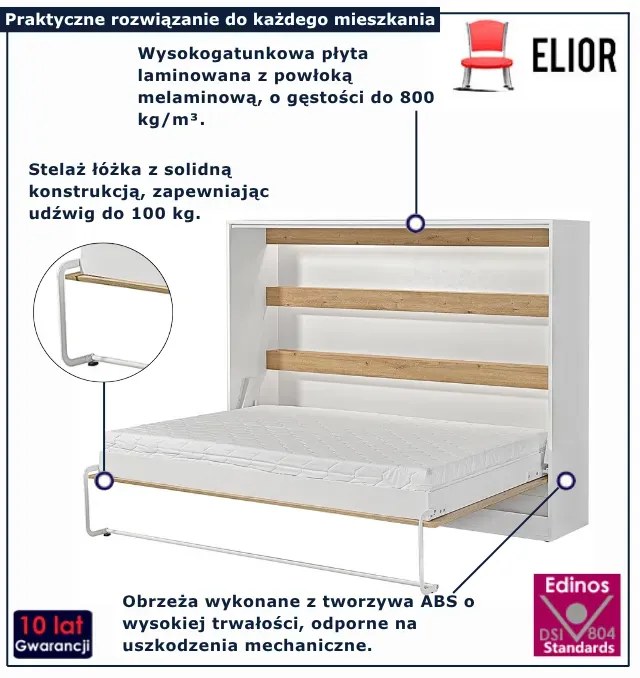 Rozkładany półkotapczan biały + dąb 140x200 R5-A59
