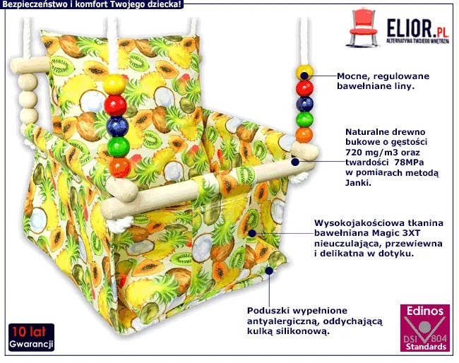 Drewniana huśtawka dla dzieci w owoce - Brunico