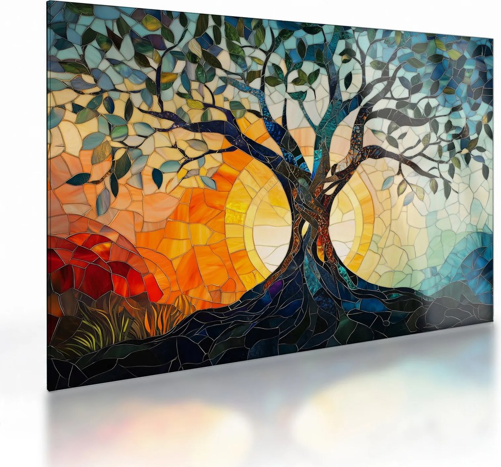 Obraz na szkle – Mozaika – słońce i drzewo I. (70x50 cm)