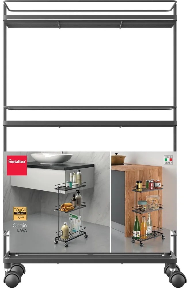 Stalowy regał na kółkach w kolorze matowej czerni 38x62x16 cm Lava – Metaltex