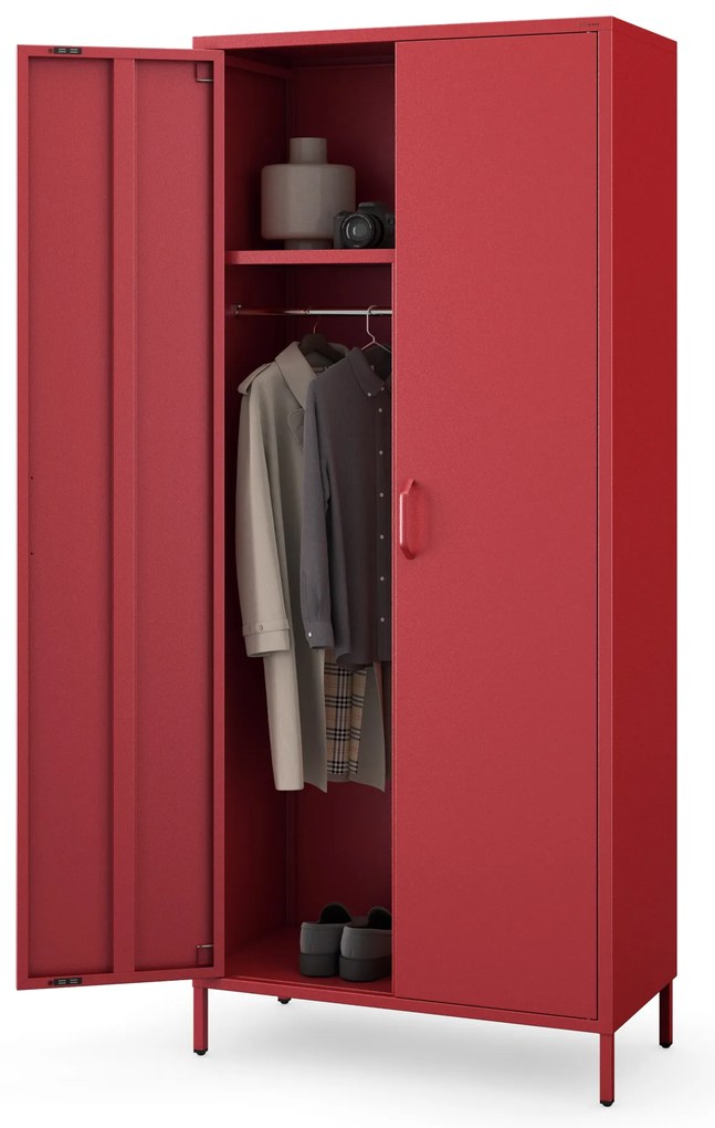 Szafa na ubrania metalowa czerwona FLAVIO, 800 x 1850 x 450 mm