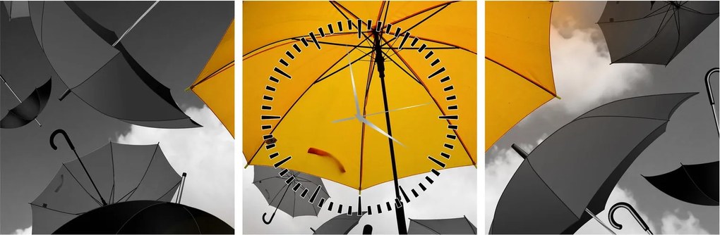 Obraz żółtego parasola (z zegarem) (90x30 cm)